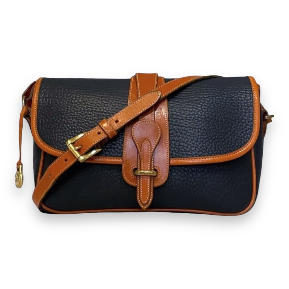 Dooney & Bourke Black Pebbled Leather Crossbody with Tan Trim